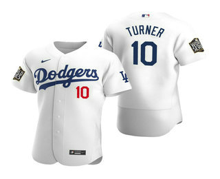 Men Los Angeles Dodgers 10 Justin Turner White 2020 World Series Authentic Flex Nike Jersey